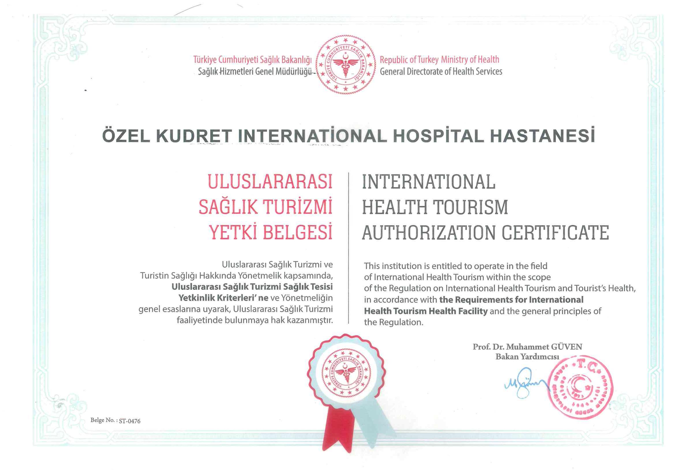 Uluslararası Sağlık Turizmi Yetki Belgesi